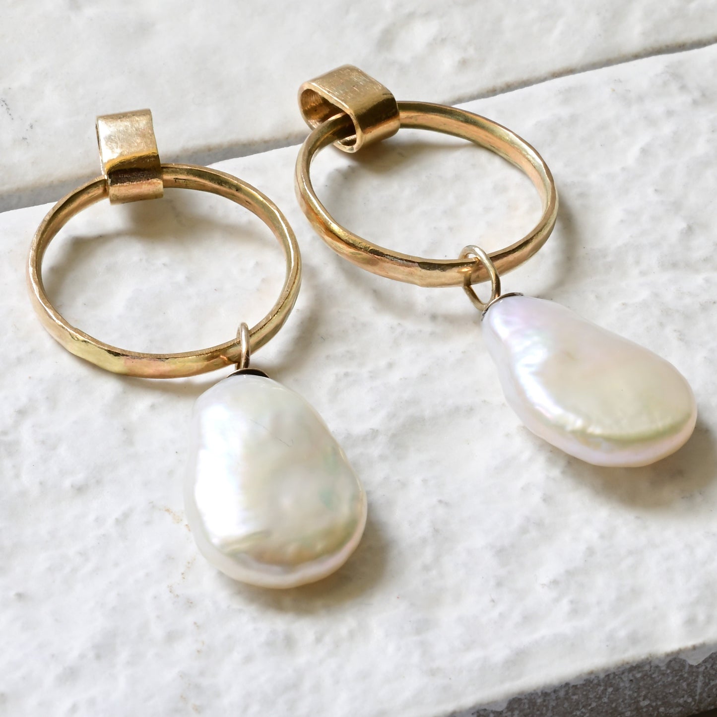 Gold Pear Pearl Earrings