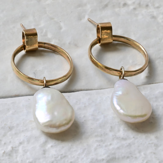 Gold Pear Pearl Earrings