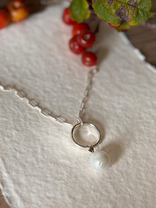 Chunky Silver & Pearl Drop Necklace