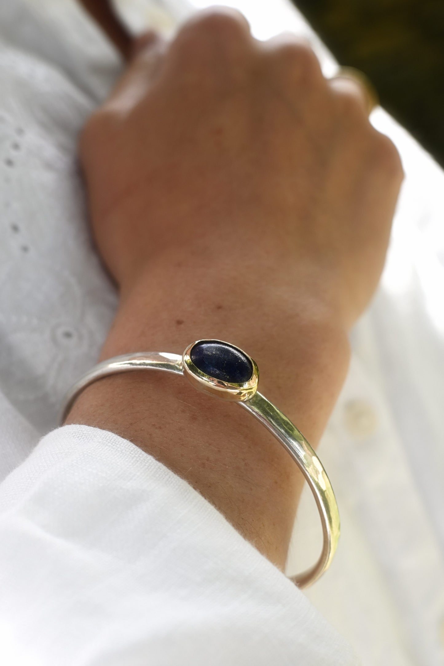 Gold and Silver Lapis Bangle