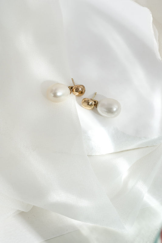 Gold Pearl Drop Studs