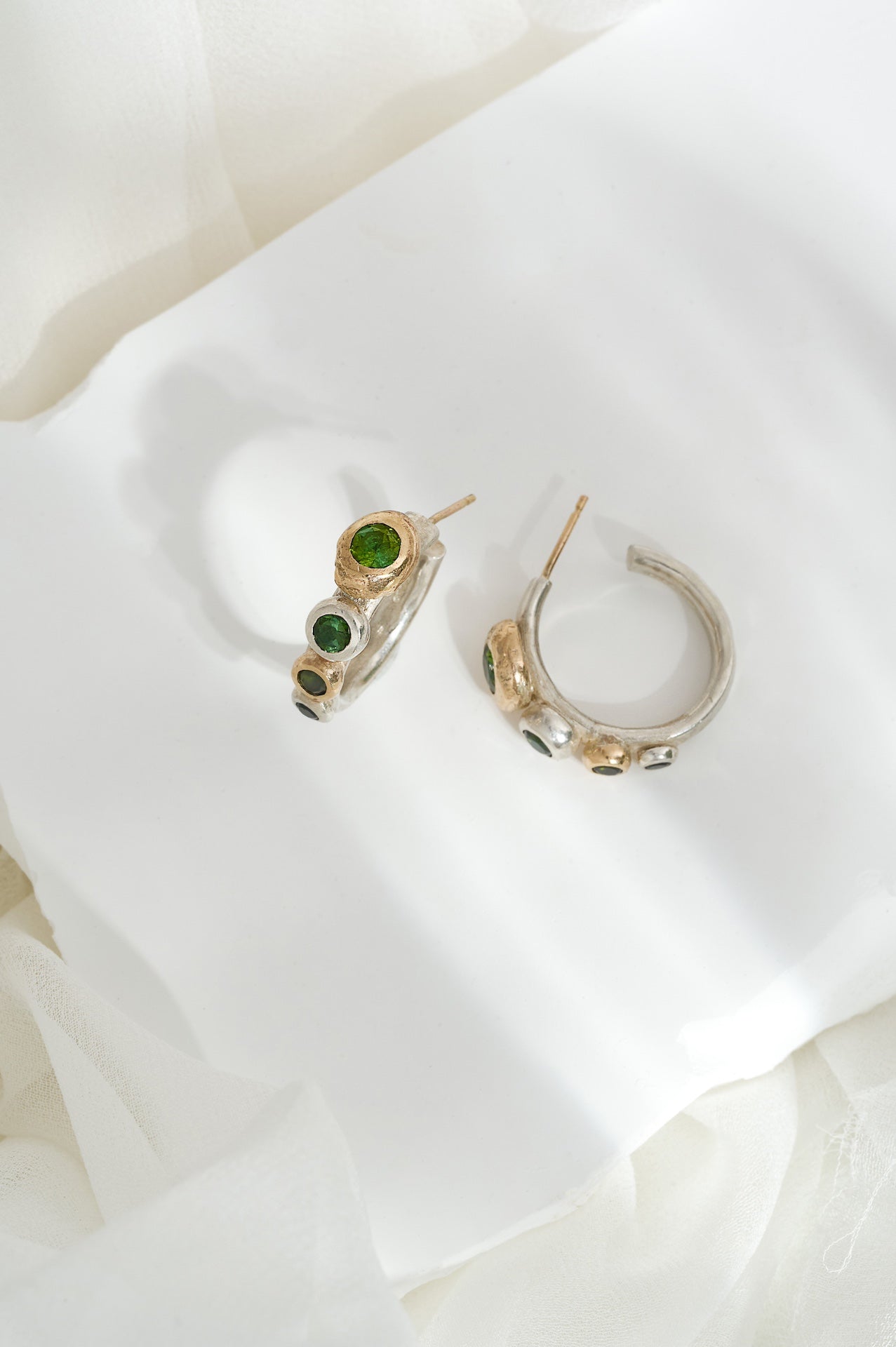 Green & Gold Tourmaline Hoops