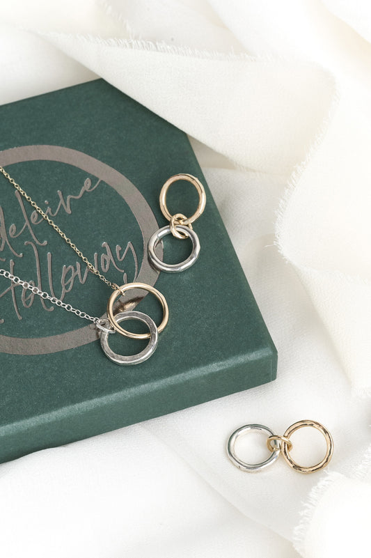 Gold and Silver Interlocking Infinity Necklace & Earring Set