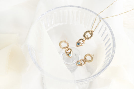 Gold Aquamarine Drop Necklace & Earring Set