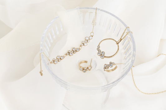 Gold Scattered Diamond Hoop, Bracelet & Necklace Set