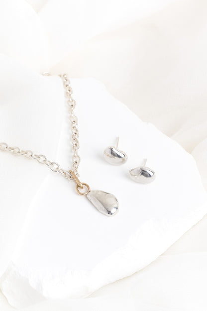 Silver & Gold River Pebble Necklace