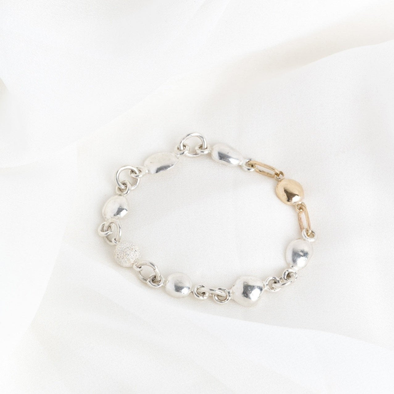 Silver & Gold River Pebble Bracelet