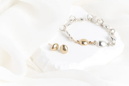 Silver & Gold River Pebble Bracelet