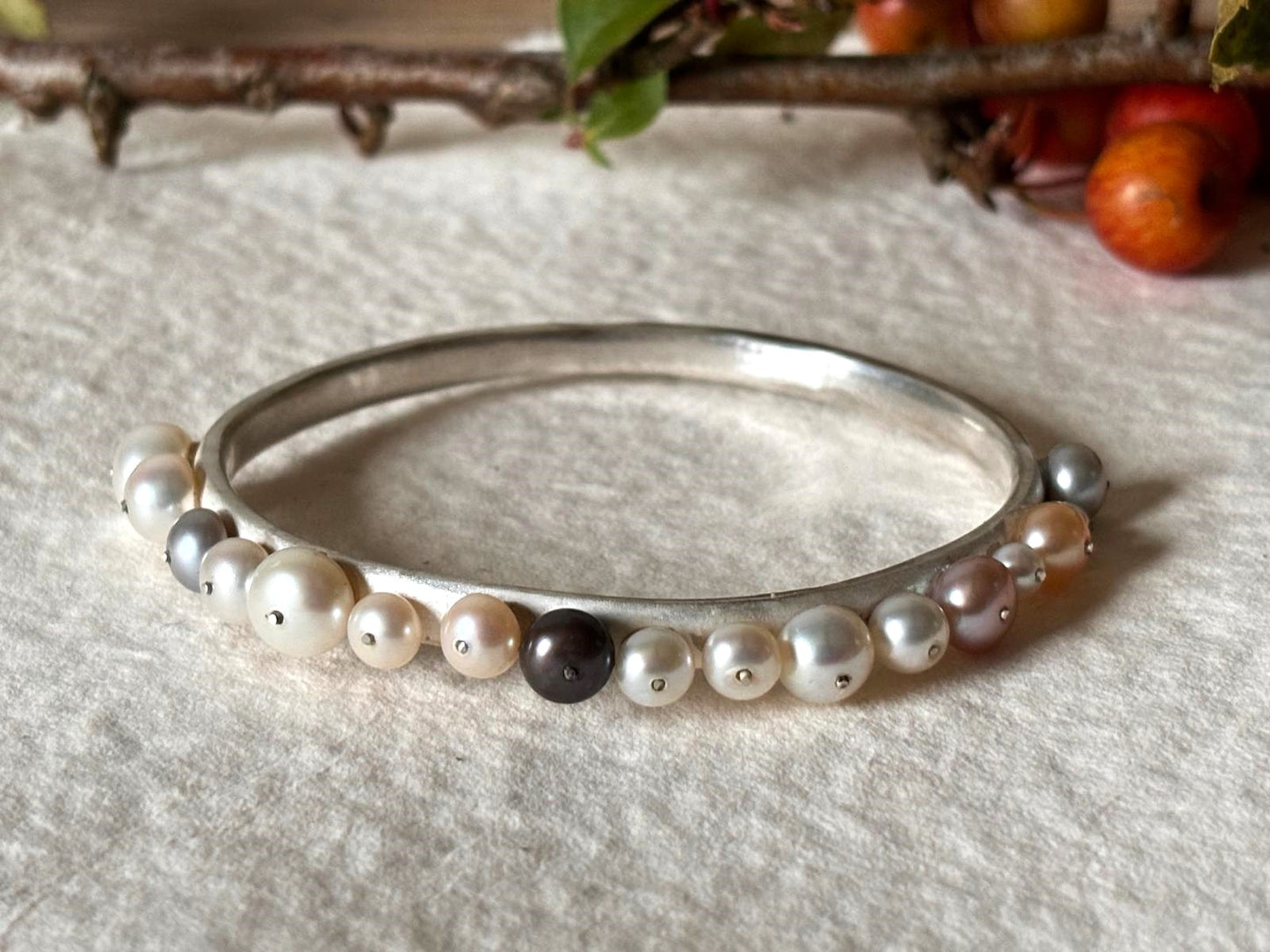 Sterling Silver Pearl Bangle