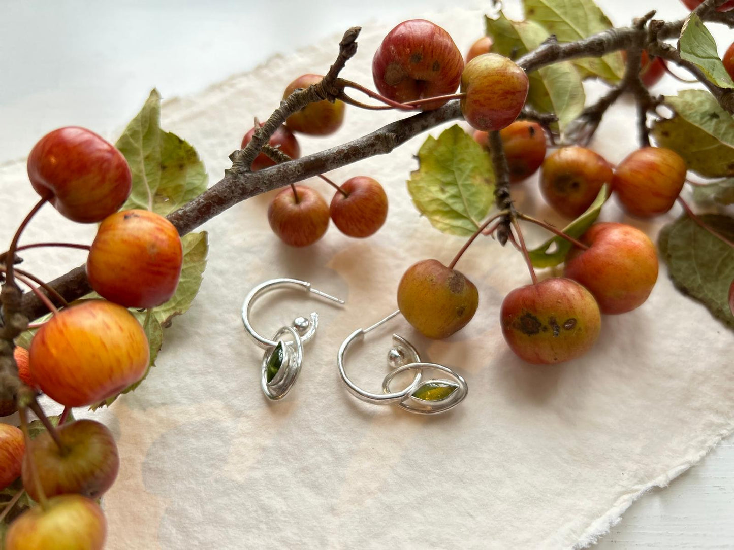 Sterling Silver Peridot Drop Hoops