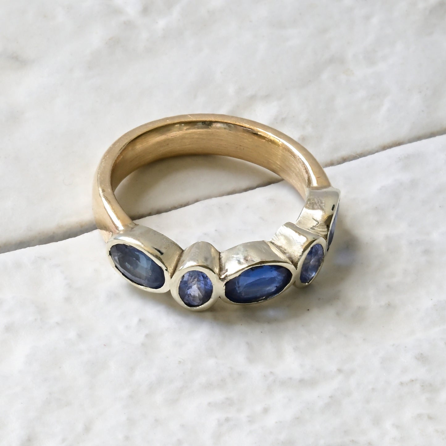 Light & Dark Blue Sapphire Engagement Band