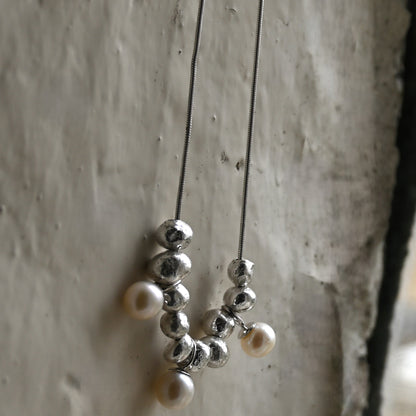 Silver Pebble & Pearl Necklace