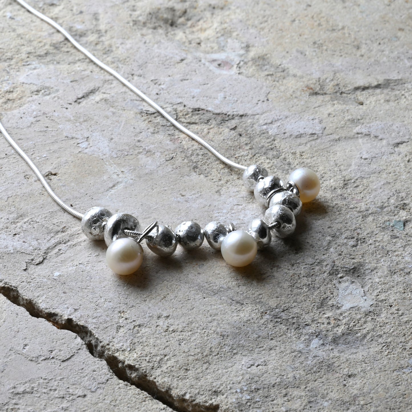 Silver Pebble & Pearl Necklace